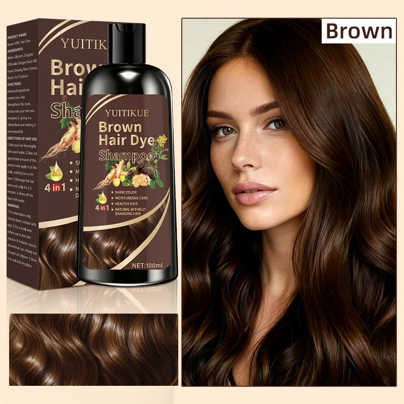 YUITIKUE Brown Hair Dye Shampoo 100ml - 4-in-1 Plant Formula, Covers Gray Hair with Natural Color, Easy & No Damage (Copy)