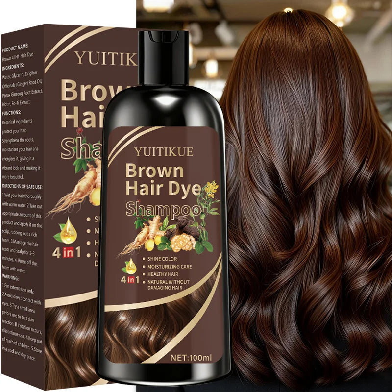 YUITIKUE Brown Hair Dye Shampoo 100ml - 4-in-1 Plant Formula, Covers Gray Hair with Natural Color, Easy & No Damage (Copy)