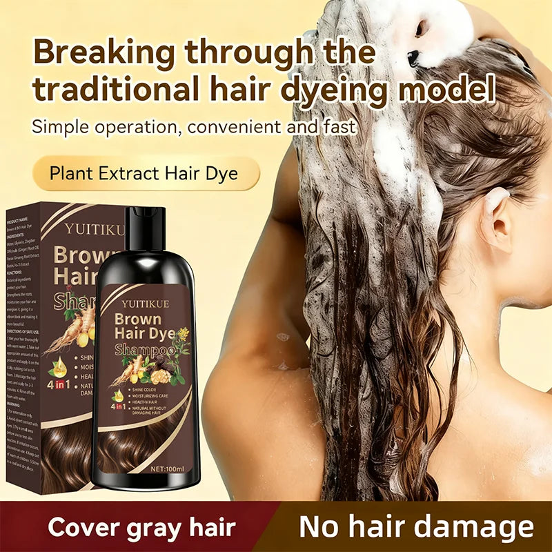 YUITIKUE Brown Hair Dye Shampoo 100ml - 4-in-1 Plant Formula, Covers Gray Hair with Natural Color, Easy & No Damage (Copy)